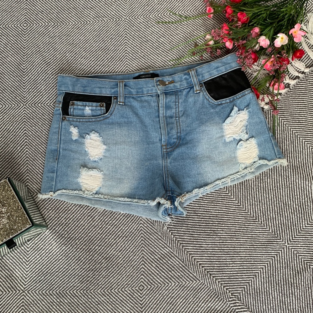 Forever 21 Jean Shorts with Faux Leather Accents